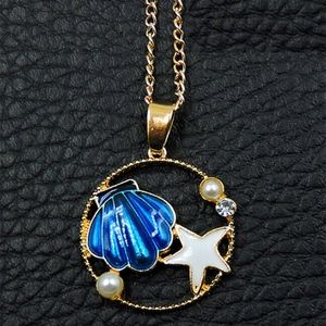 Blue Rhinestone Starfish Shell Crystal Pendant